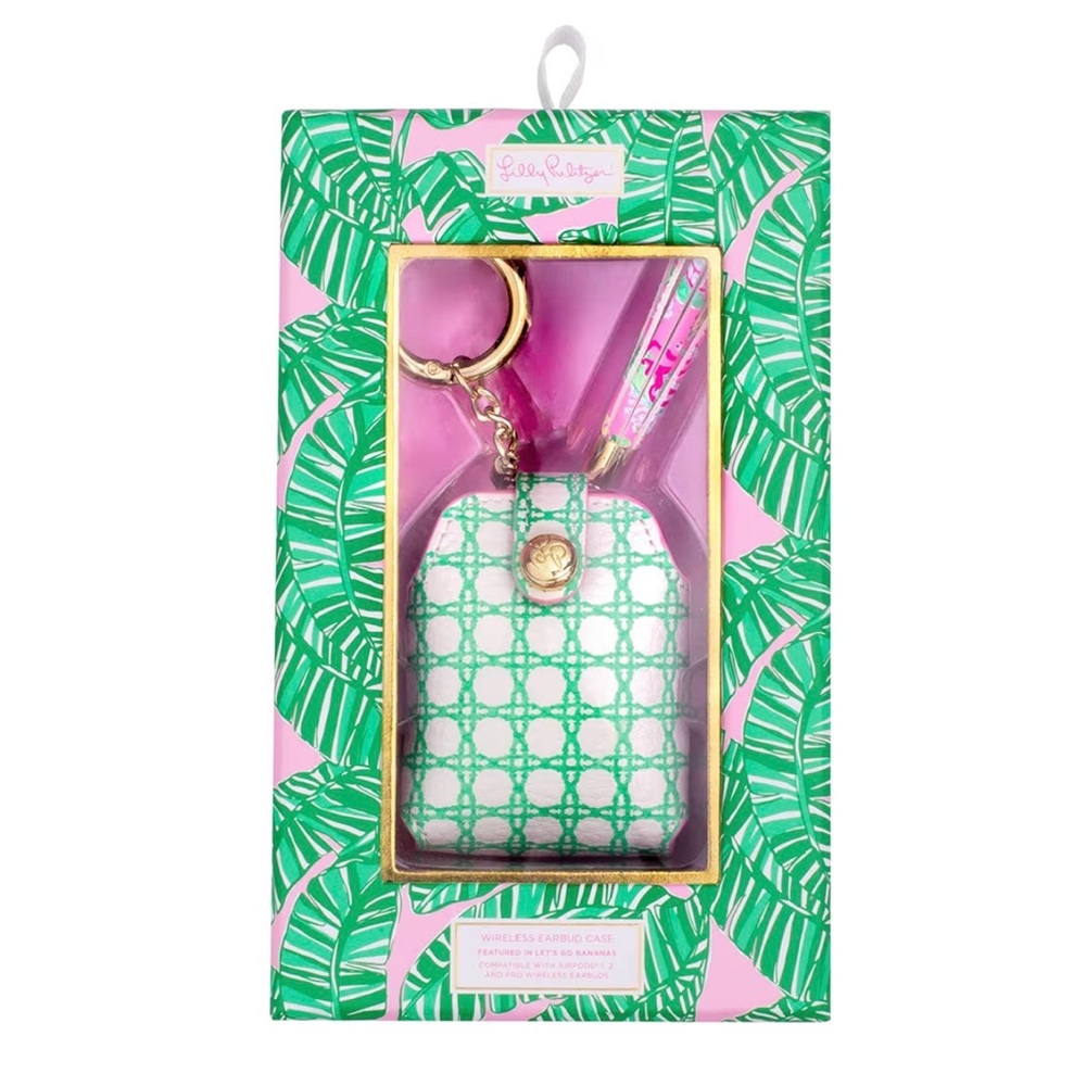 Lilly Pulitzer Faux Leather Wireless Earbud Case, Spearmint Caning